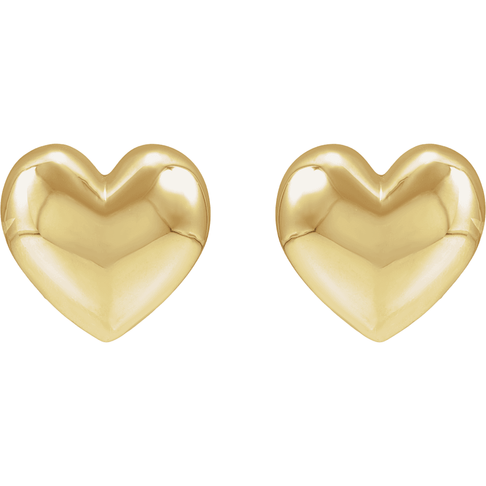 14K Yellow Gold Puffed Heart Stud Earrings