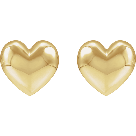 14K Yellow Gold Puffed Heart Stud Earrings