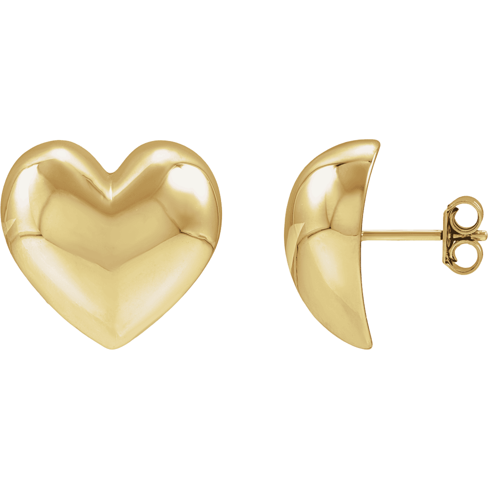 14K Yellow Gold Puffed Heart Stud Earrings