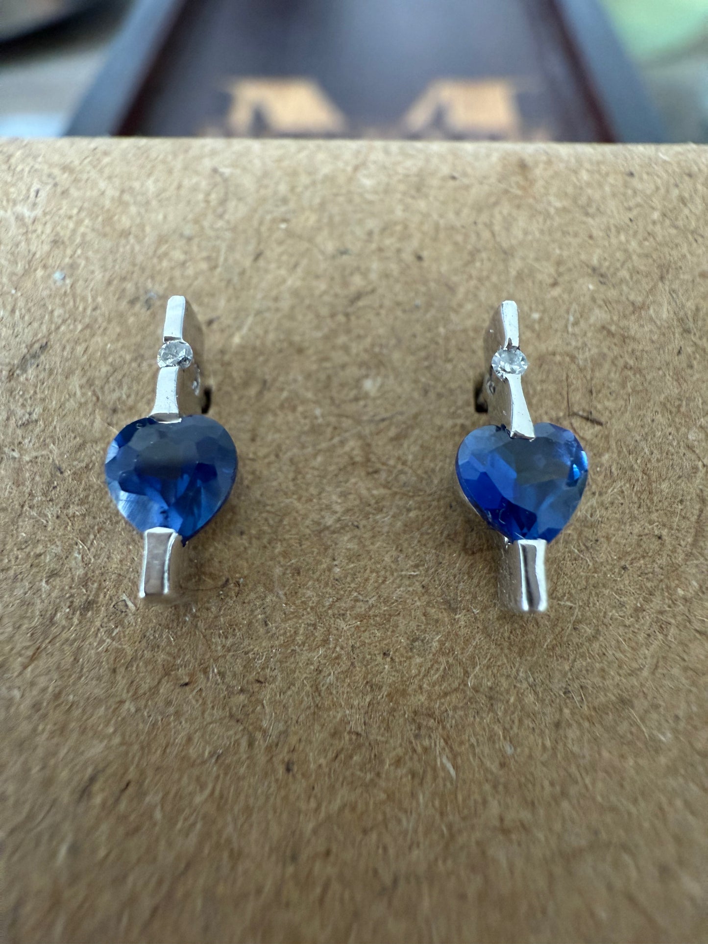 Deep Blue Heart Sapphire and Diamond Earrings